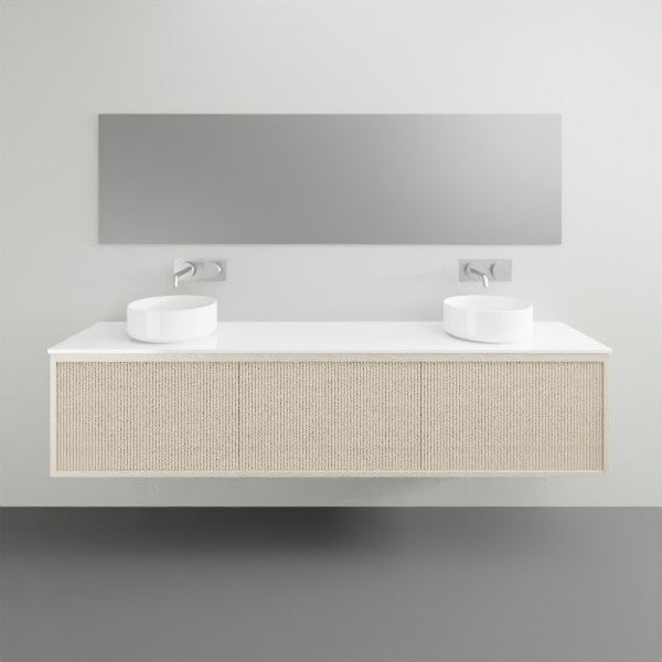 ADP Clifton wall-hung ensuite vanity in prime oak with bright white top, dual bowls and mirrored cabinet