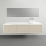 ADP Clifton wall-hung ensuite vanity with white Durasein top and light woodgrain front, shown with basin and mirror cabinet