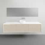 ADP Clifton wall-hung ensuite vanity with white top, beige woodgrain front and round basin