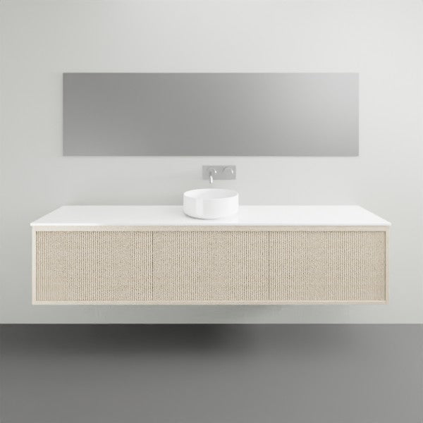 ADP Clifton wall-hung ensuite vanity with white top, beige woodgrain front and round basin