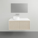 ADP Clifton wall-hung vanity with white Durasein top, ribbed woodgrain cabinet and round basin