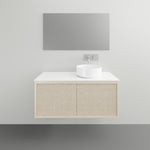 ADP Clifton wall-hung ensuite vanity with bright white top, Prime Oak woodgrain front and round basin