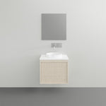 ADP Clifton wall-hung mini vanity with white basin and benchtop, coastal oak woodgrain front, front view
