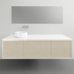 ADP Clifton wall-hung vanity with white Caesarstone top and coastal oak woodgrain front, shown in a bathroom setting