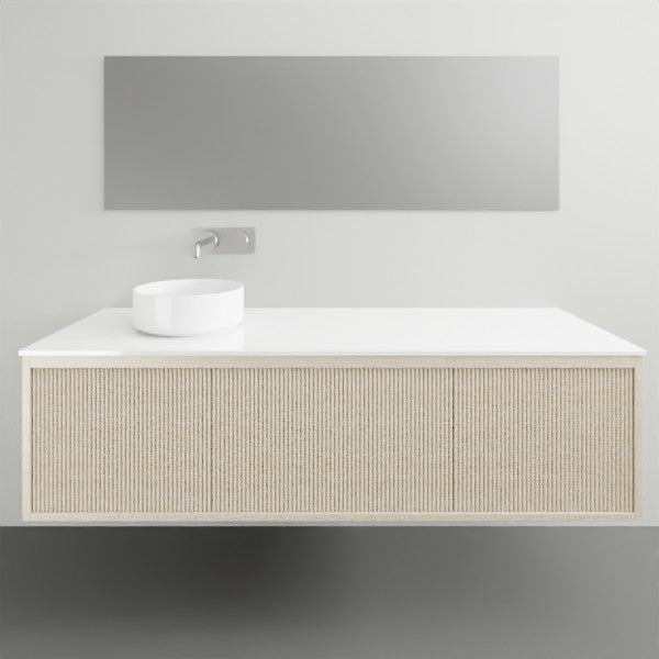 ADP Clifton wall-hung vanity with white Caesarstone top and coastal oak woodgrain front, shown in a bathroom setting