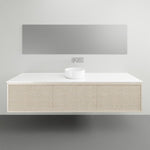 ADP Clifton wall-hung vanity with white Caesarstone top and coastal oak woodgrain front, front view
