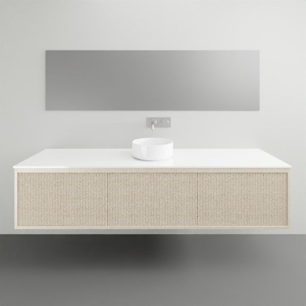 ADP Clifton wall-hung vanity with white Caesarstone top and coastal oak woodgrain front, front view