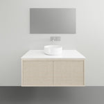 ADP Clifton wall-hung vanity with white Caesarstone top and woodgrain front, shown with round basin in bathroom setting