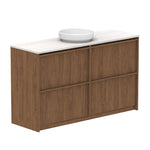 ADP Eli floor standing vanity in woodgrain finish with Caesarstone top and round white basin, front view