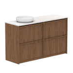 ADP Eli floor standing vanity, woodgrain finish with white Caesarstone top and round basin, front view