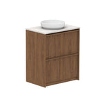ADP Eli floor standing vanity in woodgrain finish with Caesarstone top and round above-counter basin, front view