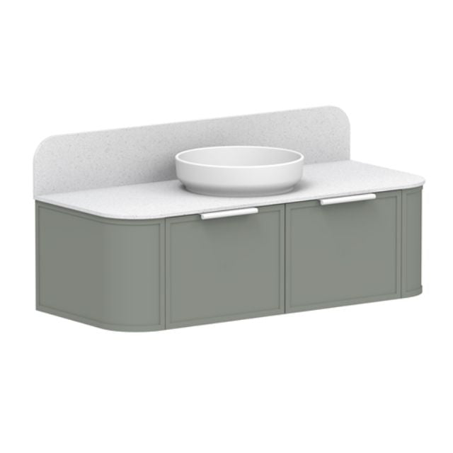 ADP 900mm centre bowl vanity in sage green with white benchtop and round bowl basin