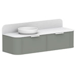 ADP 900mm centre bowl vanity in sage green with white top and round basin, front view