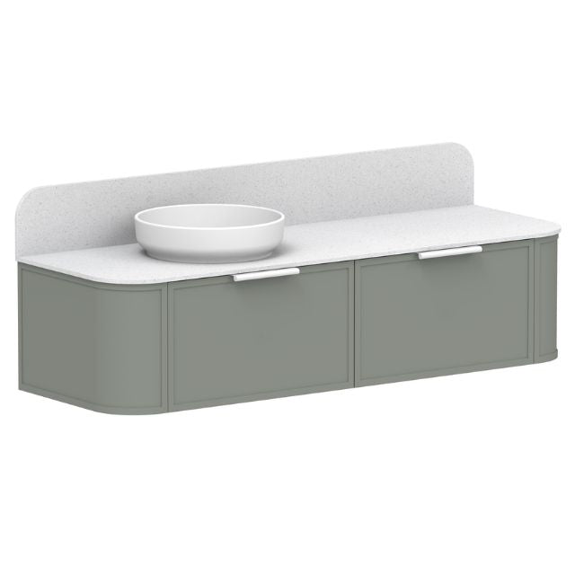 ADP 900mm centre bowl vanity in sage green with white top and round basin, front view