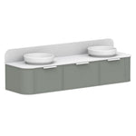 ADP 900mm vanity in sage green with white top and double round bowl basins, front view