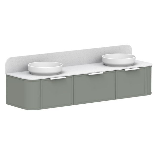 ADP 900mm vanity in sage green with white top and double round bowl basins, front view
