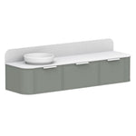ADP 900mm vanity with centre bowl, sage green cabinetry and white benchtop, wall-mounted front view