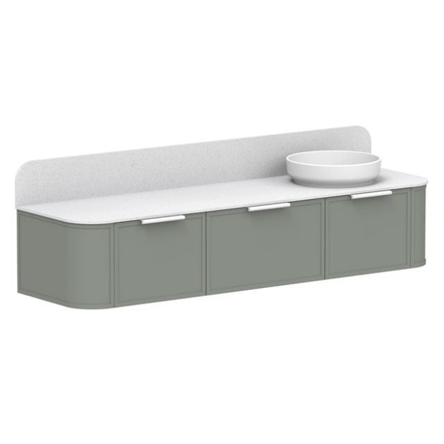 ADP 900mm centre bowl vanity, sage green with white top and rounded basin, front view