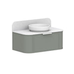 ADP 900mm centre bowl vanity in soft green with white top and round basin, front view