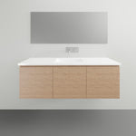 ADP Glacier Lite wall hung vanity with ceramic top, Nataio Walnut Ravine finish, shown front on with white basin top