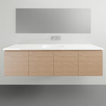ADP Glacier Lite wall hung vanity with white ceramic top and four woodgrain doors in light oak finish