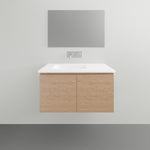 ADP Glacier Lite wall hung vanity with ceramic top, white basin and Nataio walnut finish, front view