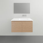 ADP Glacier Lite wall hung vanity with ceramic top in woodgrain finish, shown front on with two doors