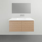 ADP Glacier Lite wall hung vanity with white ceramic top and timber-look doors in front view