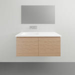 ADP Glacier Lite wall hung vanity with white ceramic top and timber-look doors, front view