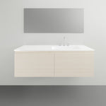 ADP Glacier Lite wall hung vanity with ceramic top, light woodgrain finish, slim all-drawer design and centre bowl