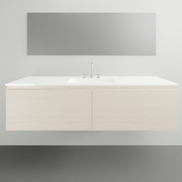 ADP Glacier Lite wall hung slim vanity with ceramic top, concrete finish, centre bowl and two drawers