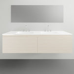 ADP Glacier Lite wall hung slim vanity with ceramic top, concrete finish, double basin and drawers, front view