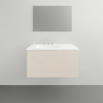 ADP Glacier Lite wall hung slim vanity with ceramic top, centre bowl, in light woodgrain finish