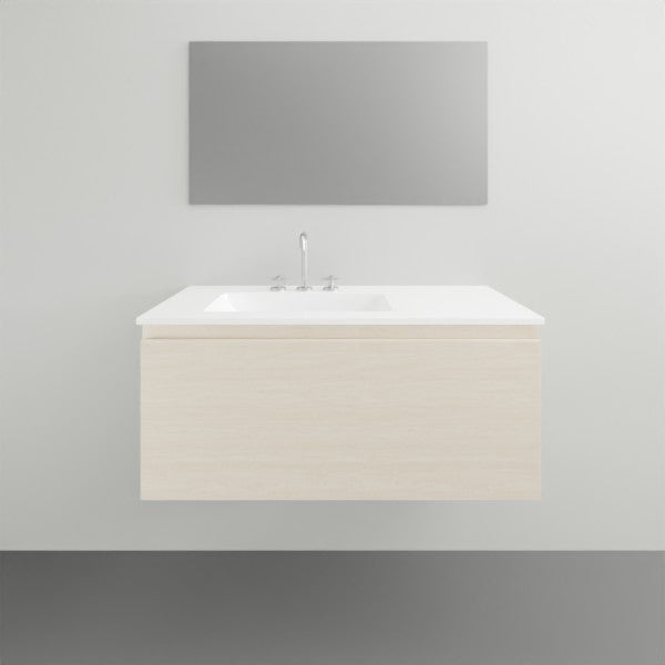 ADP Glacier Lite wall hung vanity with ceramic top, 1200mm centre bowl, in light woodgrain finish