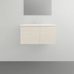 ADP Glacier Lite wall hung ensuite vanity with ceramic top, light woodgrain finish and centre basin, front view