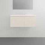 ADP Glacier Lite wall hung ensuite vanity with ceramic top, Bottega Oak woodmatt finish and centre bowl