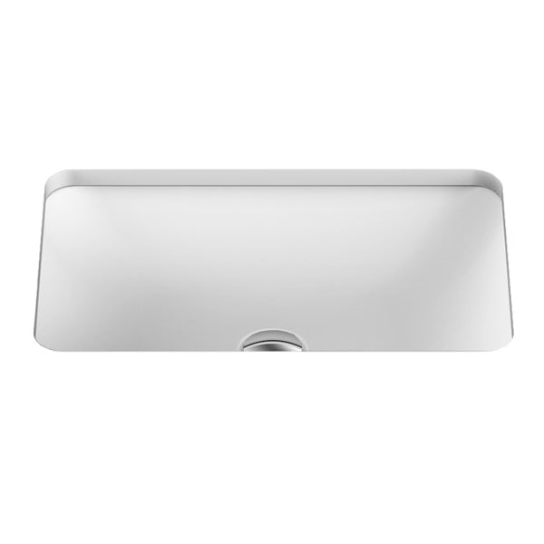 ADP Glory white solid surface under counter basin, rectangular with curved corners, front view
