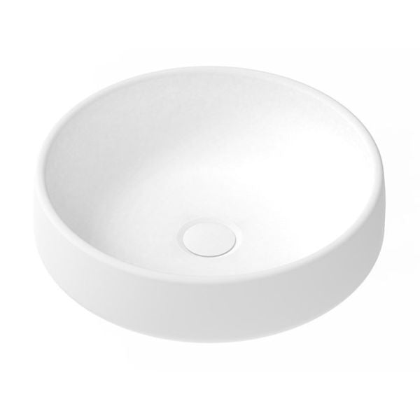 ADP Jean round above counter basin in Sea Salt white concrete, front view on white background