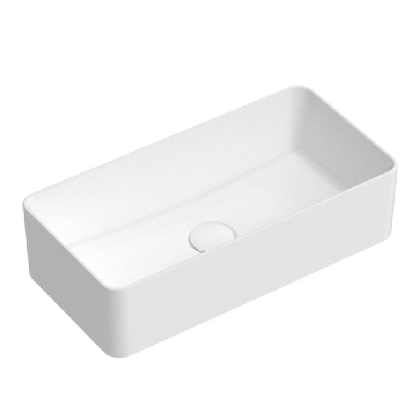ADP Lisa matte white rectangular above counter basin, 470 x 235mm, ceramic, no tap hole, angled view