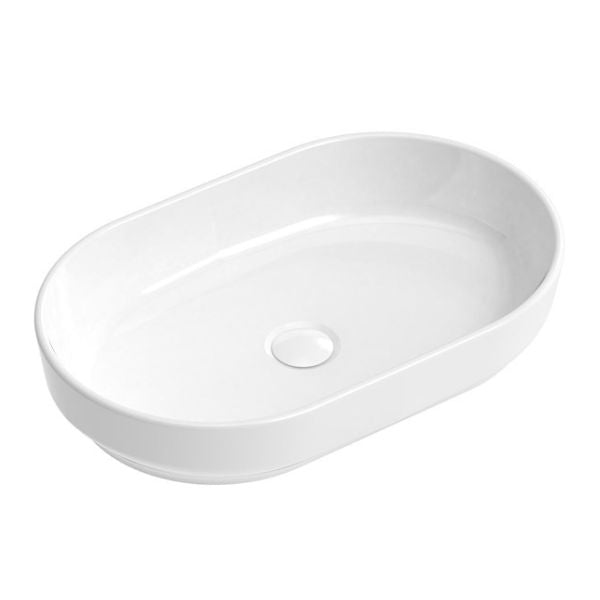 ADP Marilyn gloss white oval above counter bathroom basin, angled top view, ceramic, no tap hole