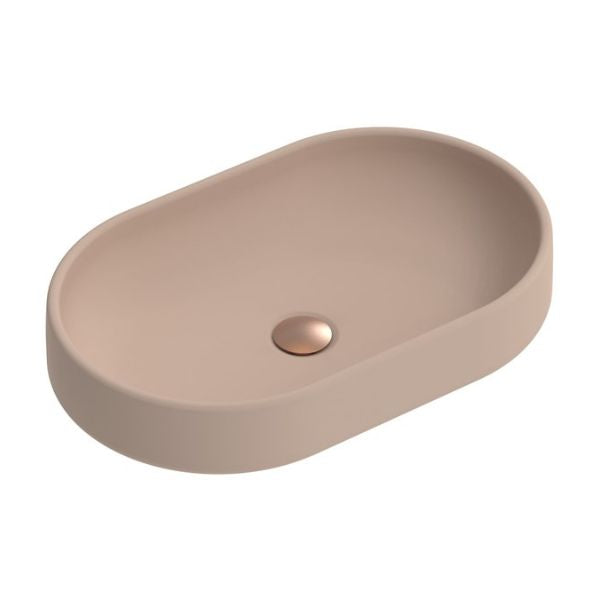ADP Norma plum concrete above counter basin, oval shape with centre waste, shown on white background