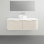 ADP Waverley wall-hung vanity in light woodgrain with white benchtop and round basin, front view