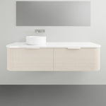 ADP Waverley wall-hung vanity with curved woodgrain drawers and white benchtop, shown in a bathroom setting