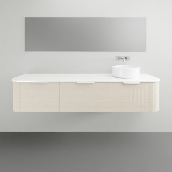 ADP Waverley wall-hung vanity with white top, light woodgrain drawers and round basin, front view