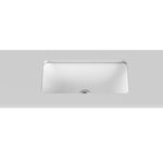 ADP Hope matte white rectangular under counter basin, viewed from above in a compact vanity bench cutout