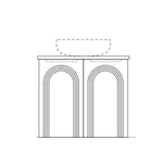 Marquis Arco wall hung vanity technical drawing with arch-detailed front panels and above-counter basin outline