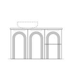 Marquis Arco wall hung vanity technical drawing with arch-front cabinet and basin outline above, front view