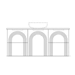 Marquis Arco wall hung vanity technical drawing with arched front panels and above-counter basin outline