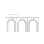 Marquis Arco wall hung vanity technical drawing with arched front panels and above-counter basin outline