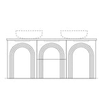 Marquis Arco wall hung vanity technical drawing with triple arched fronts, double basins and centre drawer layout